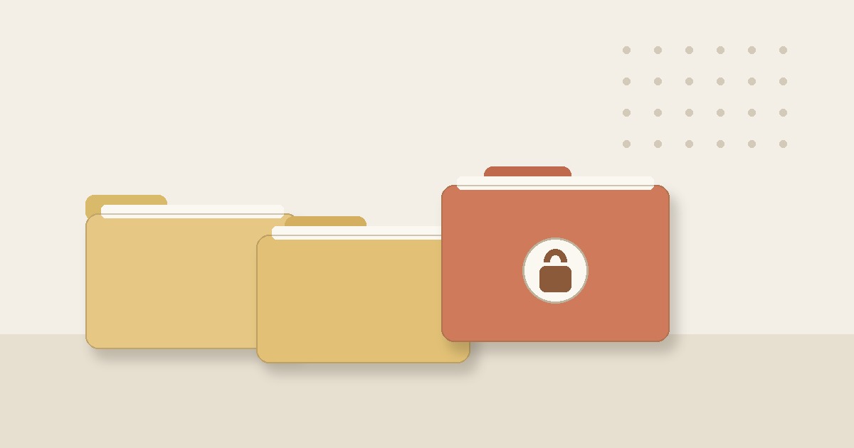 Flat illustration of three file folders with one highlighted folder carrying a padlock badge, representing the business information stored in Claude memory